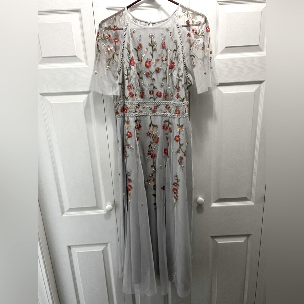 ASOS blueish/grey maxi dress with flowers, size 10